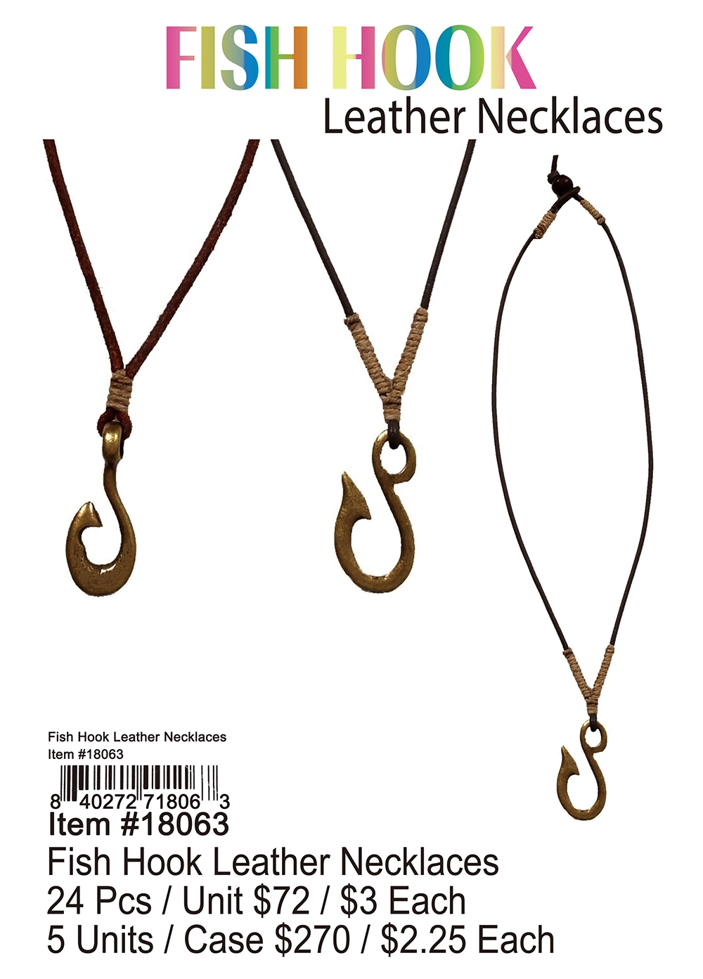 Fish Hook Leather Necklaces